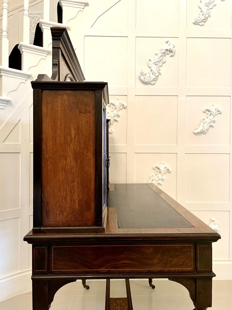 Quality Antique Victorian Inlaid Rosewood Marquetry Writing Desk - Image 3